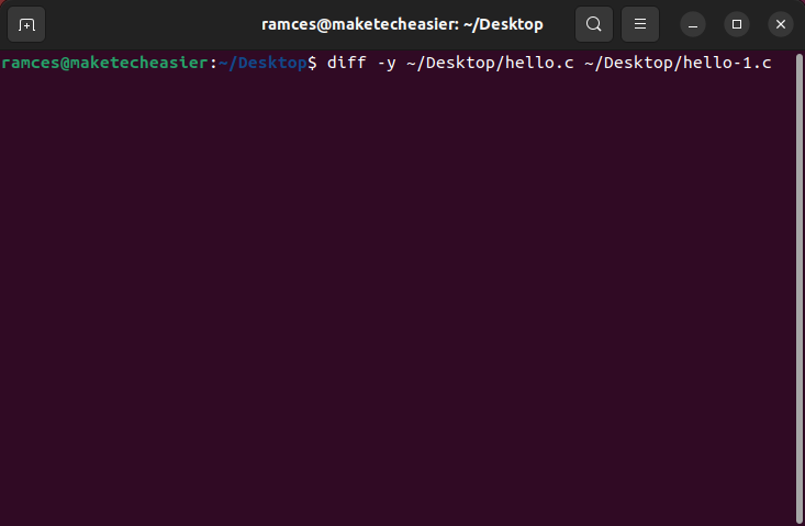 A terminal window showing a command that will print a visual diff.