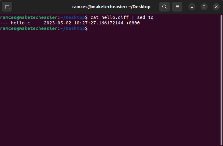 A terminal showing the header of the original source file.