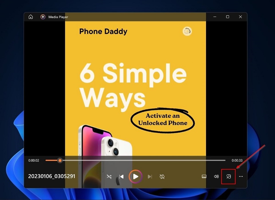 Clicking PiP button in Media Player app.