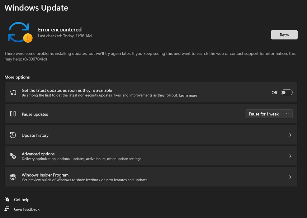 Error encounter under "Windows update."