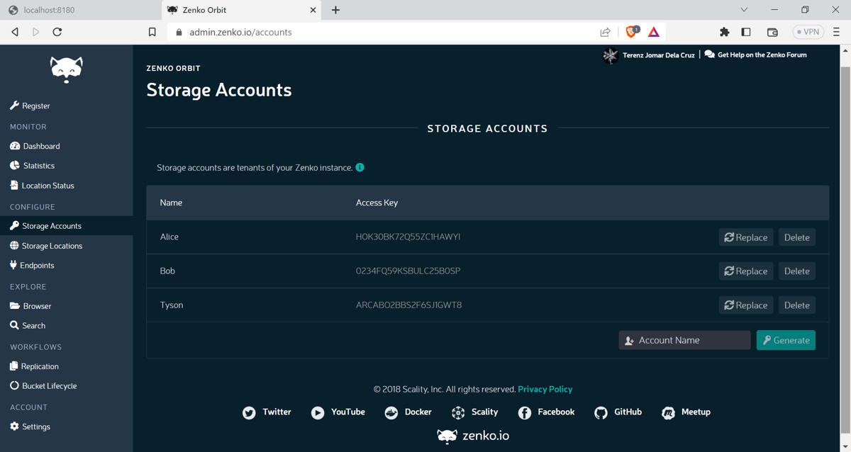 Zenko Orbit For Viewing Zenko Cloudserver Cloud Management Instance Storage Accounts View