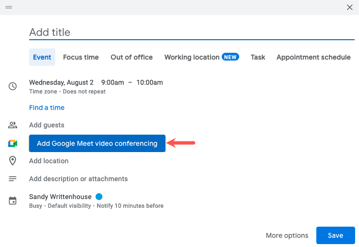 Add Google Meet to a calendar event