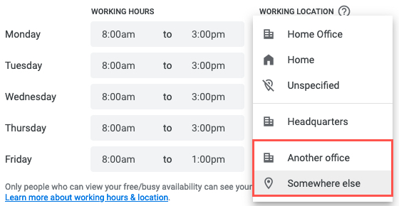 Add Working Location section