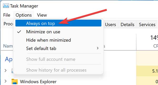 Adjusting Task Manager Options