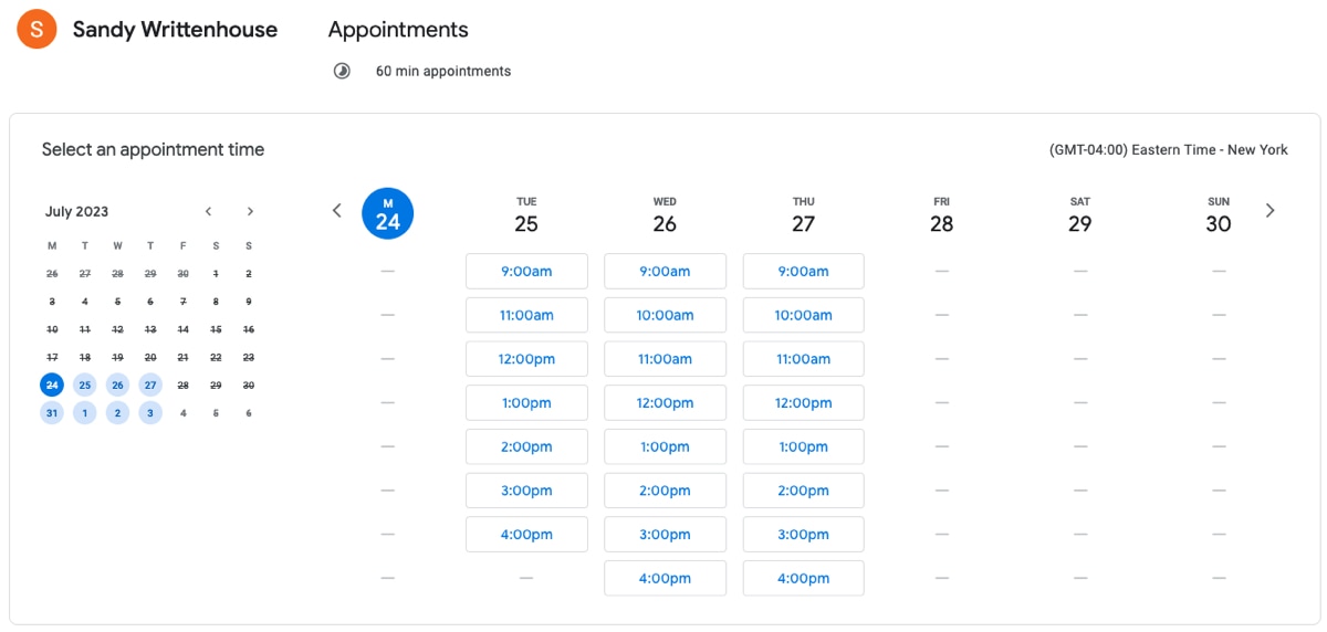 Appointment Schedule Booking Page