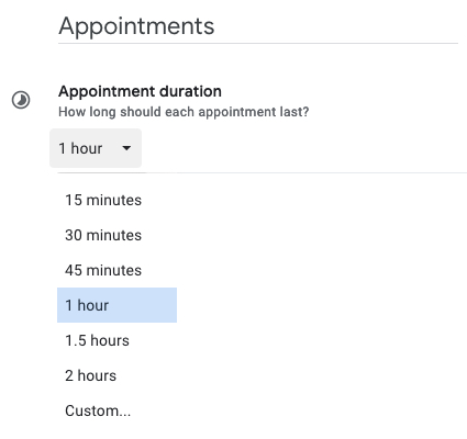 Appointment Schedule Duration options