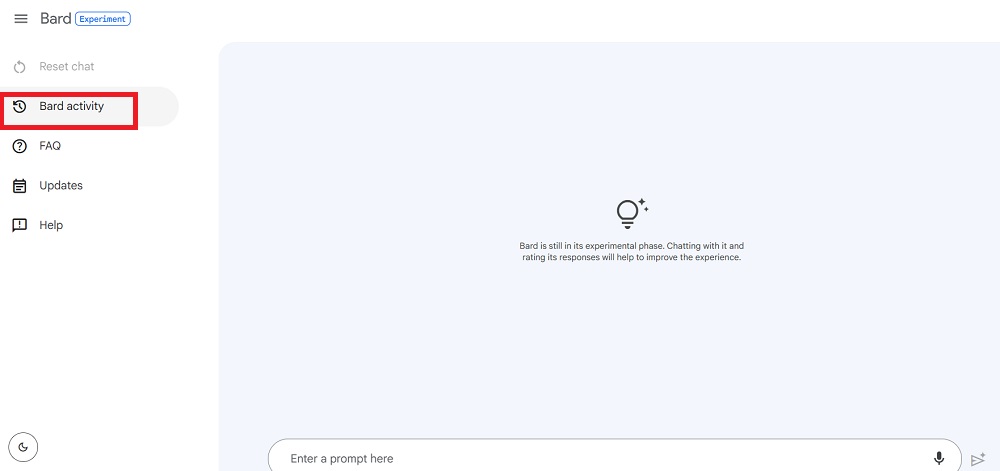 Click Bard Activity on a Windows desktop device. 