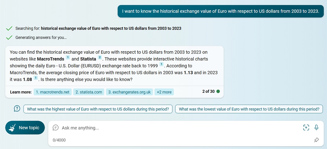 Precise conversation style results in Bing Search with ChatGPT enabled. 