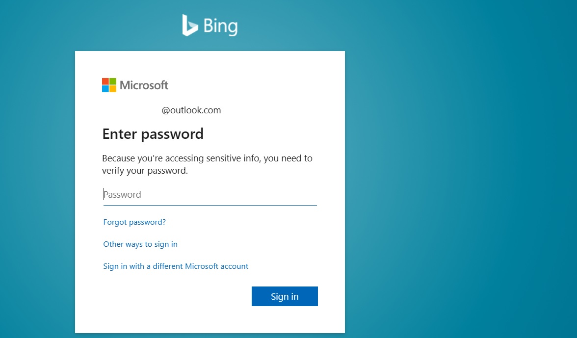 Sign into Bing Online on Edge browser. 