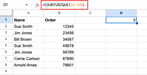 COUNTUNIQUE function using a cell range