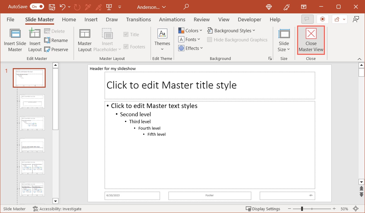 Close Slide Master in PowerPoint