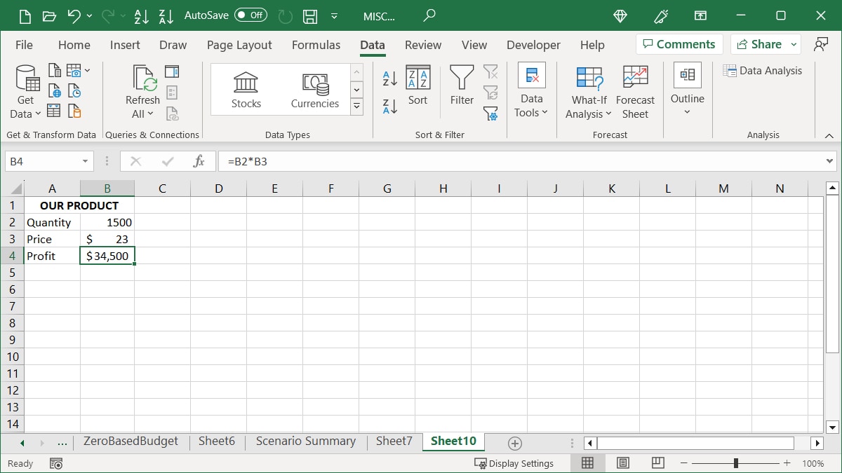 Data for Goal Seek in Excel
