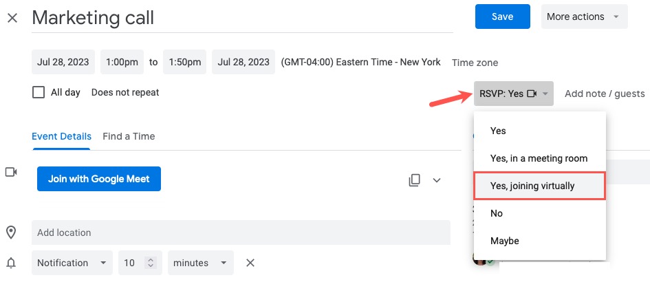Joining Virtually on the event detail page