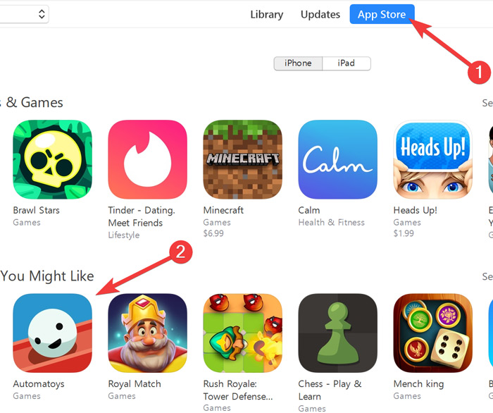 Switching to "App Store" tab and selecting an app for download.
