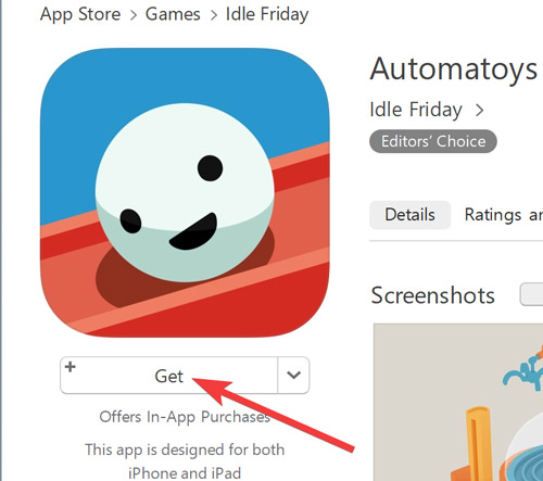 Clicking on "Get" button to begin the download.