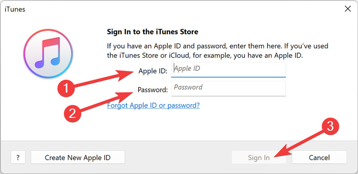 Clicking "Sign in" button to authenticate in iTunes.