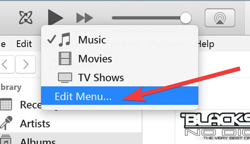 Clicking on "Edit Menu" in iTunes for Windows.
