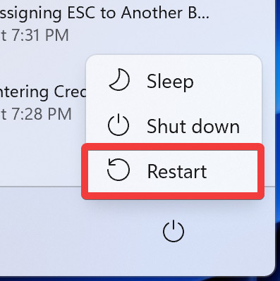 Clicking "Restart" on your Windows PC.