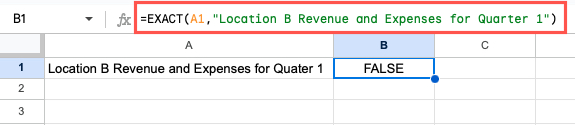 EXACT function using a cell reference and text