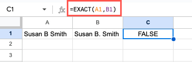 EXACT function using cell references