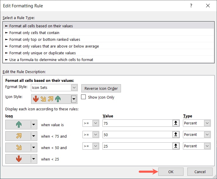 Edit Formatting Rule box and OK button
