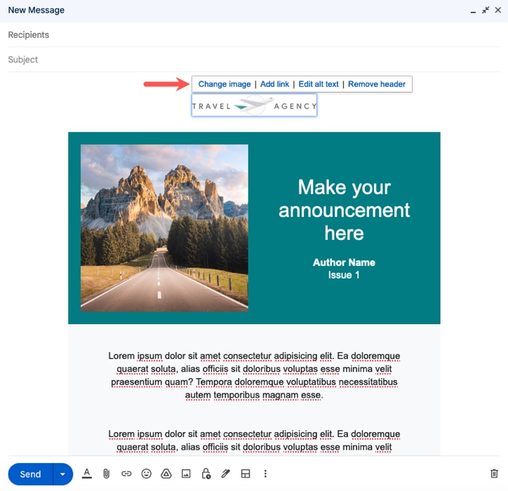 Edit options for the Header 