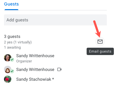 Email Guests button the event detail page
