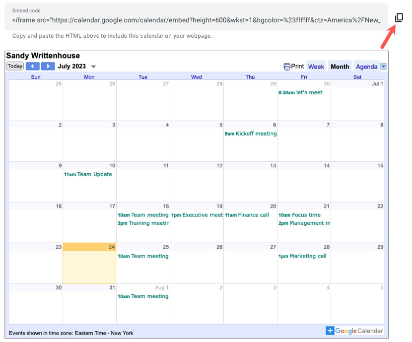 Embeddable page Copy button