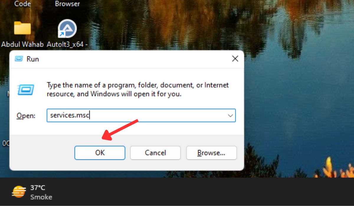 Typing "services.msc" in Run window.
