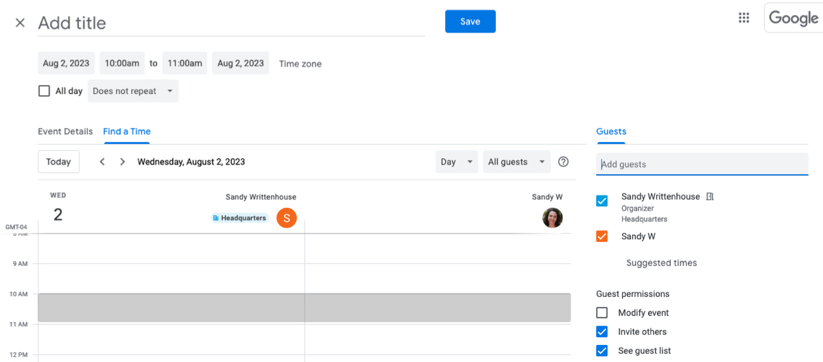 Setup for event after finding a time