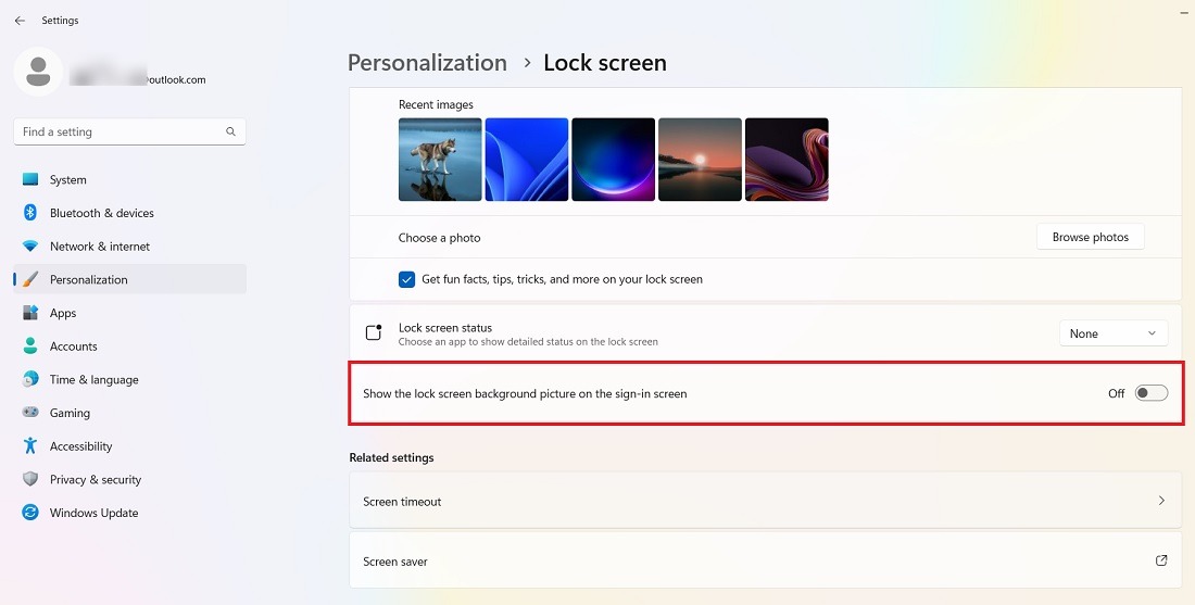 Toggling off option to "Show the lock screen background picture on the sign-in screen" in Personalization settings. 