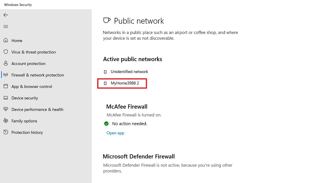 Active public networks under Firewall and network protection.