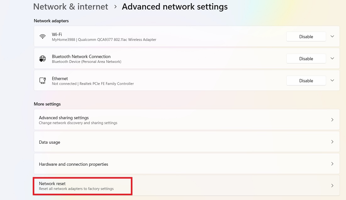 fix-wifi-not-working-windows-10-network-reset Click the "Network reset" button in Windows 11.