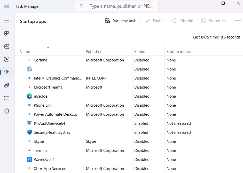 Startup Apps disabled in Task Manager.