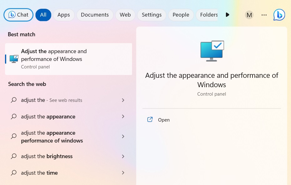 Adjust appearance and performance of Windows in Search. 