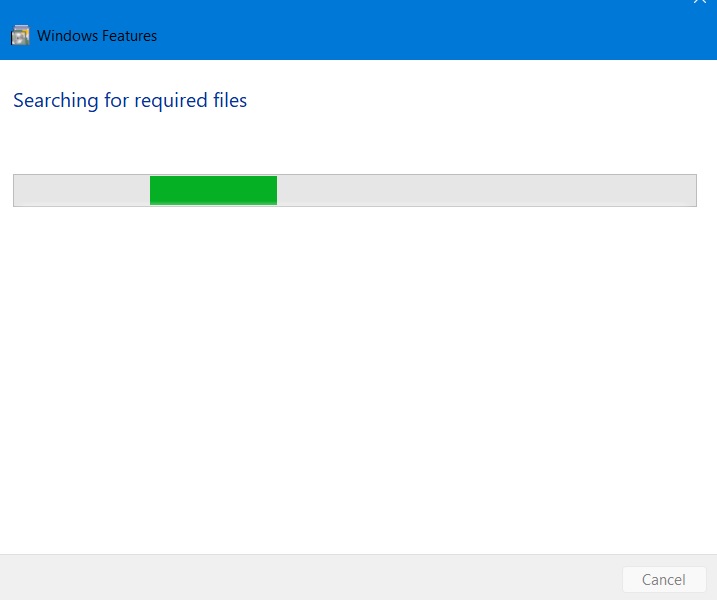 Windows Features applying changes by searching for required files. 