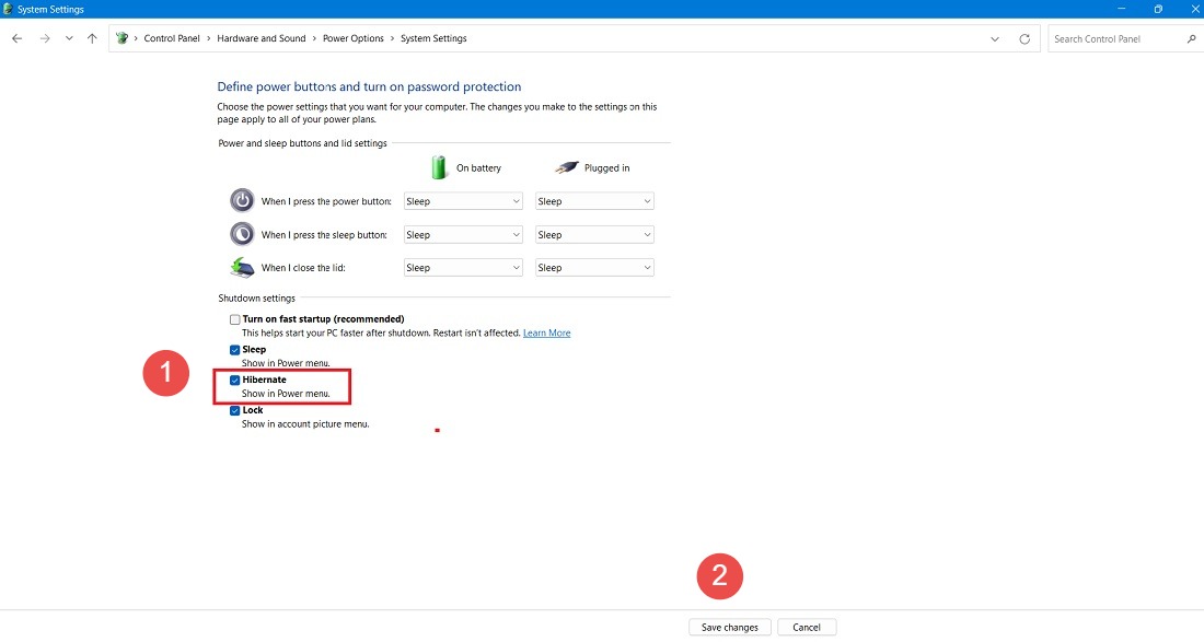 Check the box next to hibernate and save changes in System Settings. 