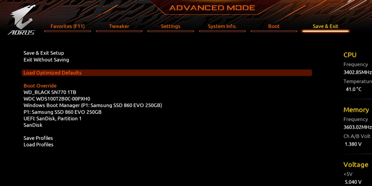 Navigating to the "Load Optimized Defaults" option in BIOS.