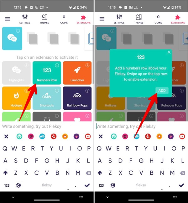 Tapping on the "Number Row" option in the Flesky app.