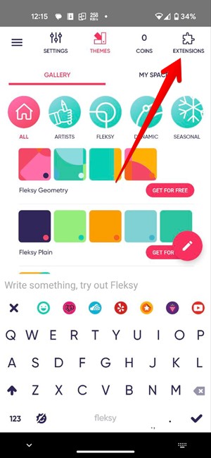 Tapping "Extension" button in the Flesky app for Android.