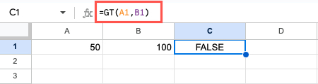 GT function in Google Sheets