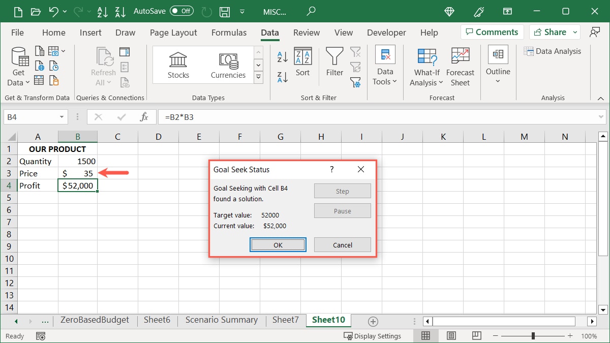 Goal Seek solved message in Excel