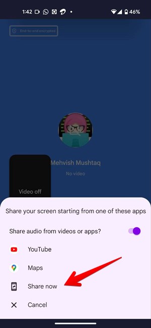Google Meet Android Video Call Share Entire Screen