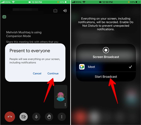 Google Meet Iphone Share Screen Confirm