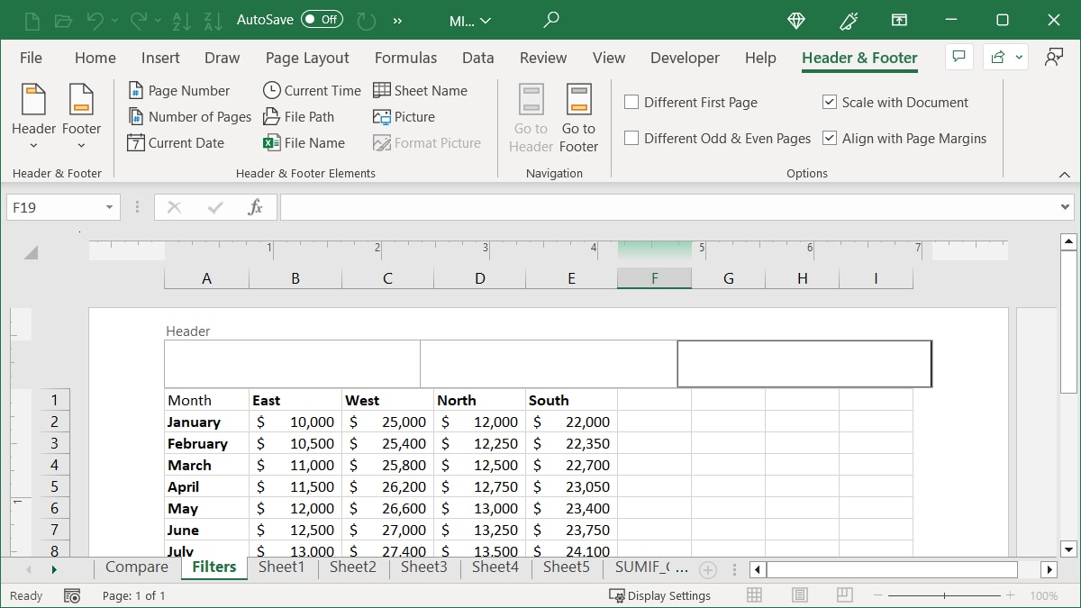 Removed a header Excel