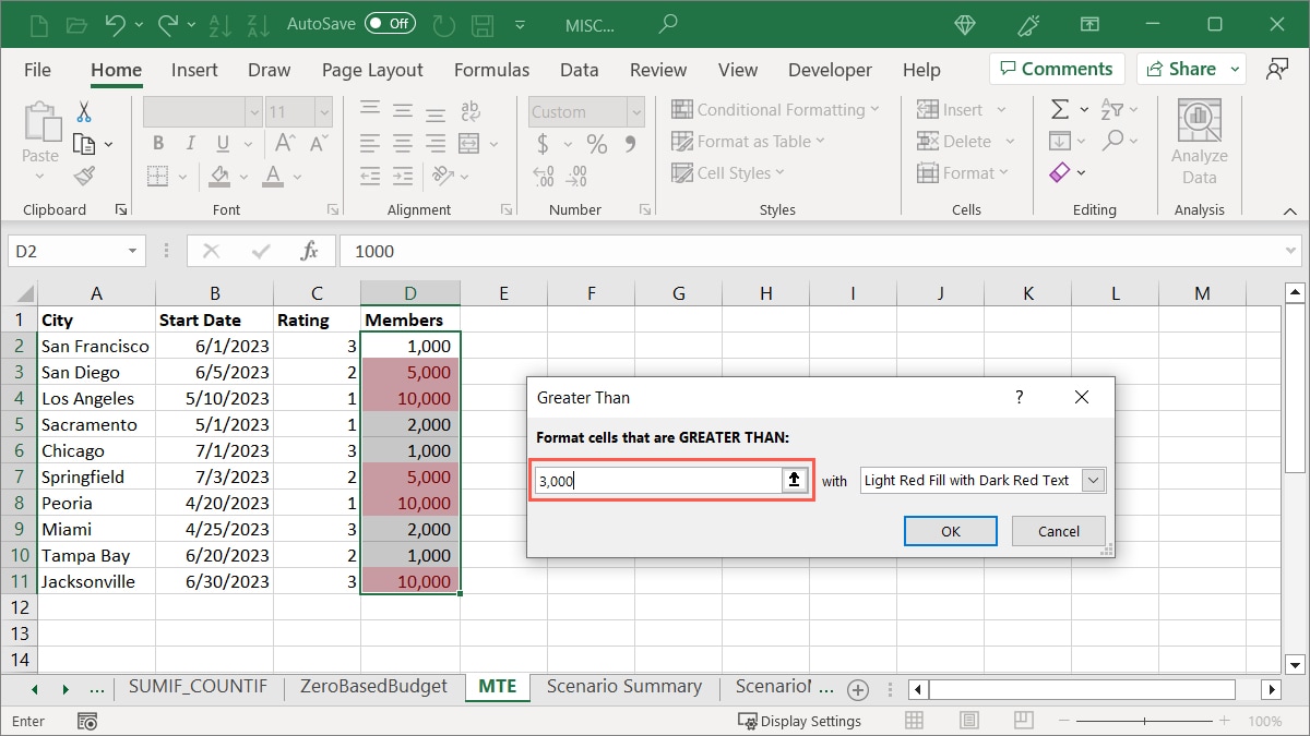 Highlight Cell Rules value field