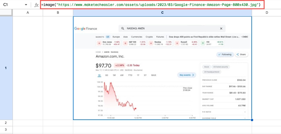 IMAGE function with default settings