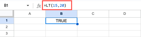 LT function in Google Sheets