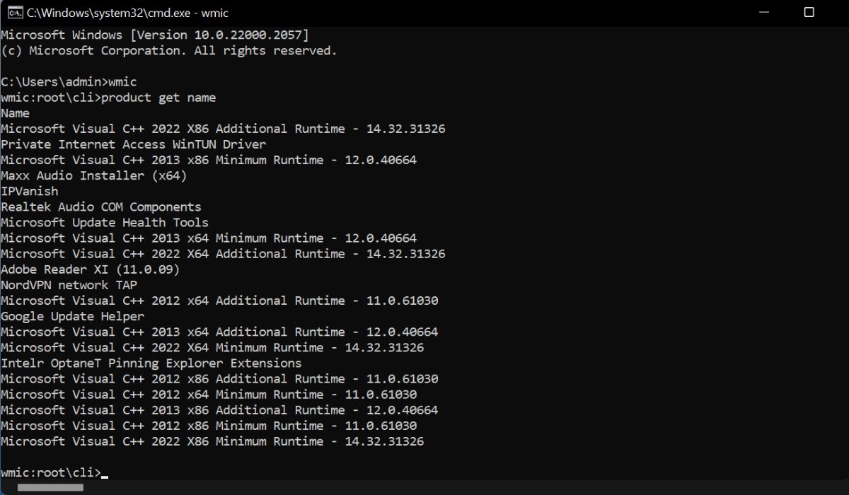 List of installed programs in cmd. 