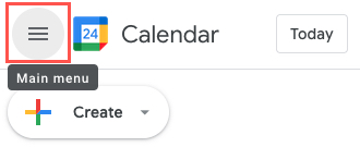 Main Menu icon in Google Calendar